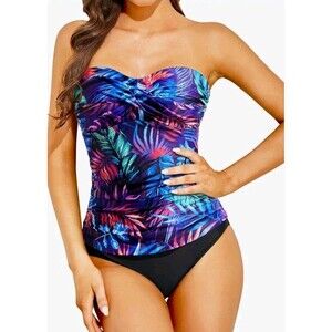 Holipick Women's S Purple Leaf Tankini Swimsuit 2-Piece Tummy Control